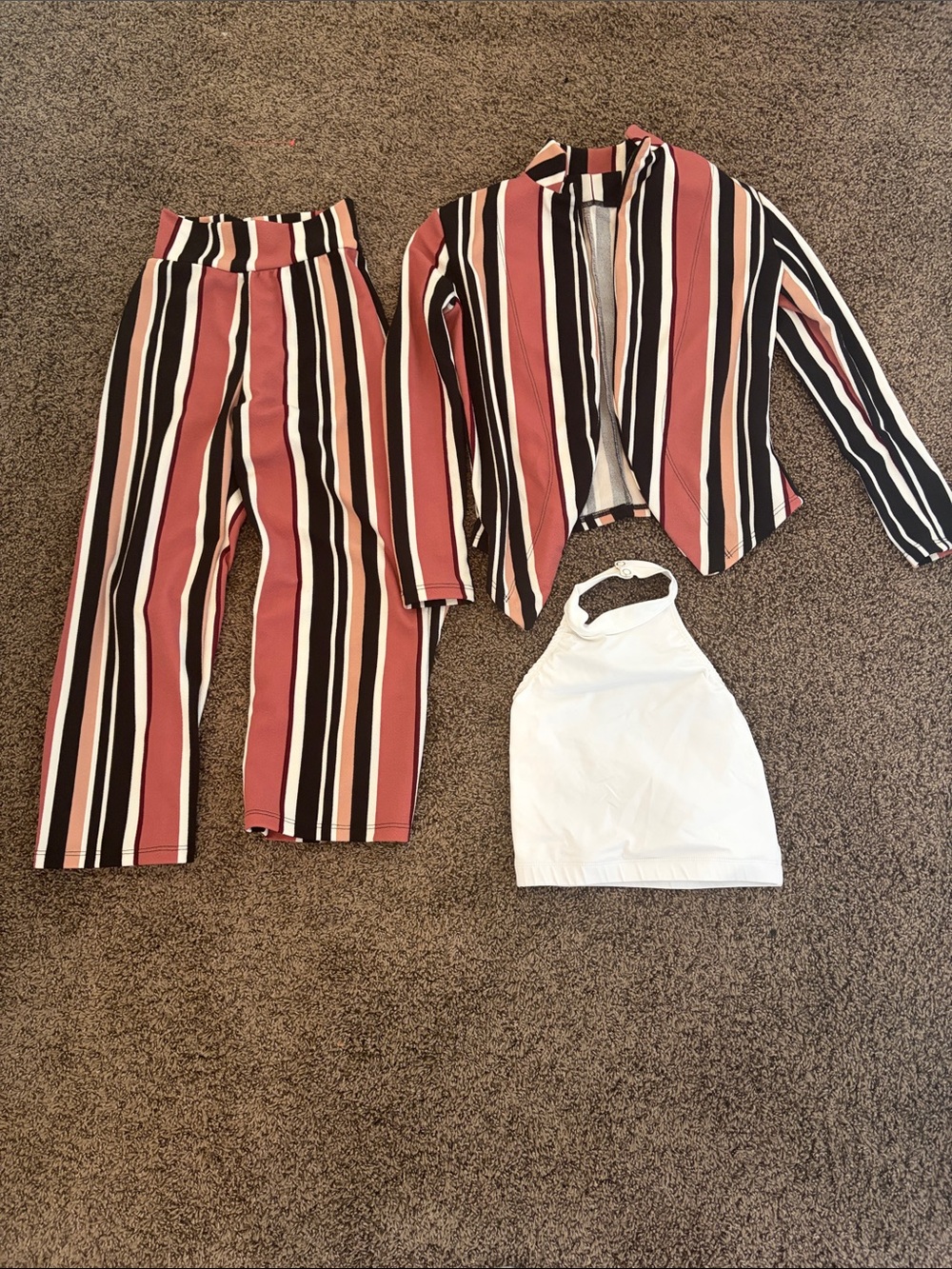 Striped 3-Piece Dance Costume in Red, White & Black Lightly Used